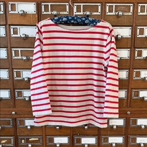 J. Crew Classic Fit Red Stripe Boatneck Bateau Top 3/4 Sleeve Size Small